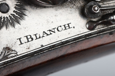Pair of 28 bore flintlock travelling pistols by I. BLANCH, LONDON - 11