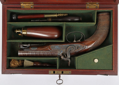 Good 24 bore double barrel percussion holster pistol by Westley Richards No.688