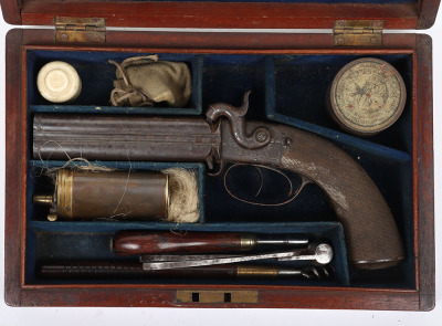 Scarce 4 shot 40 bore boxlock side hammer turnover percussion belt pistol by REILLY 502 NEW OXFORD ST. LONDON