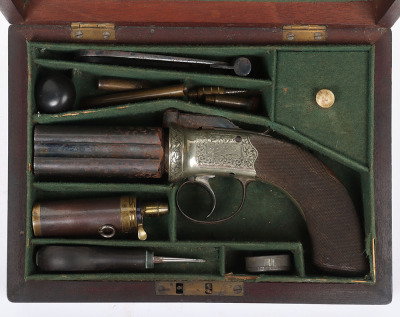 4 shot 34 bore self cocking percussion pepperbox revolver by G & JW DEANE, LONDON BRIDGE