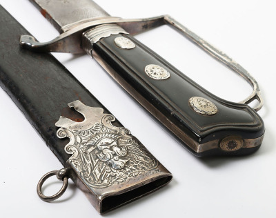 Hallmarked silver mounted hunting hanger, London 1777 - 4