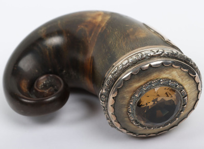 Victorian Scottish silver mounted ram&rsquo;s horn snuff mull - 4