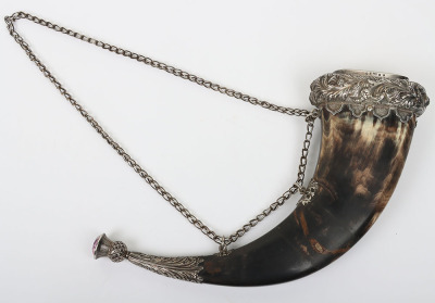 Fine Scottish hallmarked silver mounted dress powder horn, Edinburgh 1842 - 2