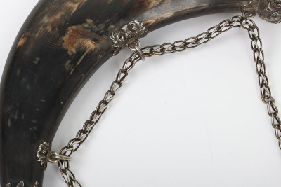 Fine Scottish hallmarked silver mounted dress powder horn, Edinburgh 1842 - 7