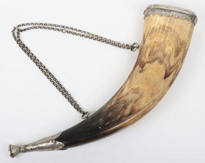 Victorian Scottish silver coloured metal mounted dress powder horn - 2