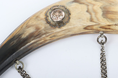 Victorian Scottish silver coloured metal mounted dress powder horn - 4