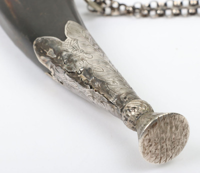 Victorian Scottish silver coloured metal mounted dress powder horn - 5