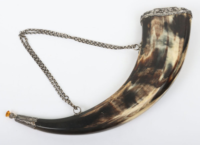 Victorian Scottish silver coloured metal mounted dress powder horn - 2