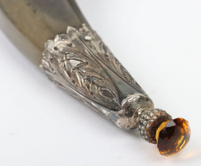Victorian Scottish silver coloured metal mounted dress powder horn - 4