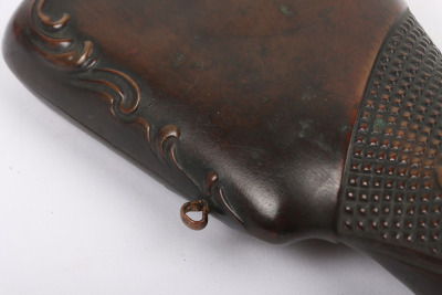 Copper gun sized powder flask in the form of a gun stock - 4