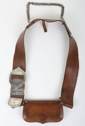 Hallmarked silver mounted brown leather shoulder belt and pouch for a Rifles officer