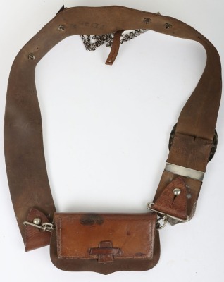 Hallmarked silver mounted brown leather shoulder belt and pouch for a Rifles officer - 3