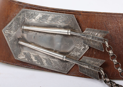 Hallmarked silver mounted brown leather shoulder belt and pouch for a Rifles officer - 6