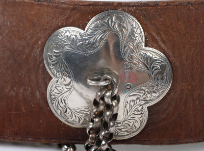 Hallmarked silver mounted brown leather shoulder belt and pouch for a Rifles officer - 7