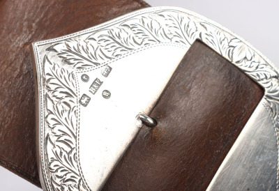 Hallmarked silver mounted brown leather shoulder belt and pouch for a Rifles officer - 8