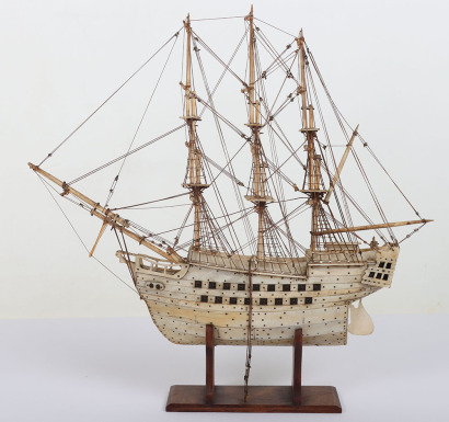Bone model of a 3 mast sailing galleon, possibly Napoleonic prisoner of war work