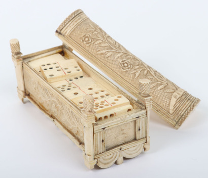 Carved bone domino games box, possibly Napoleonic prisoner of war work