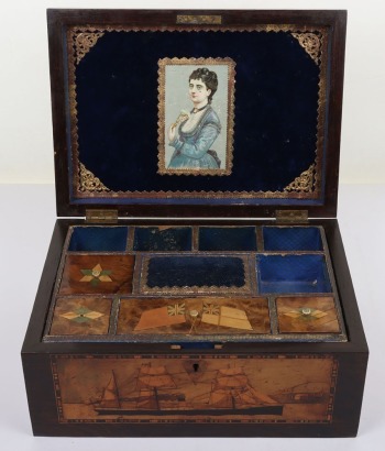 Victorian sailor&rsquo;s sweetheart&rsquo;s writing cum sewing box