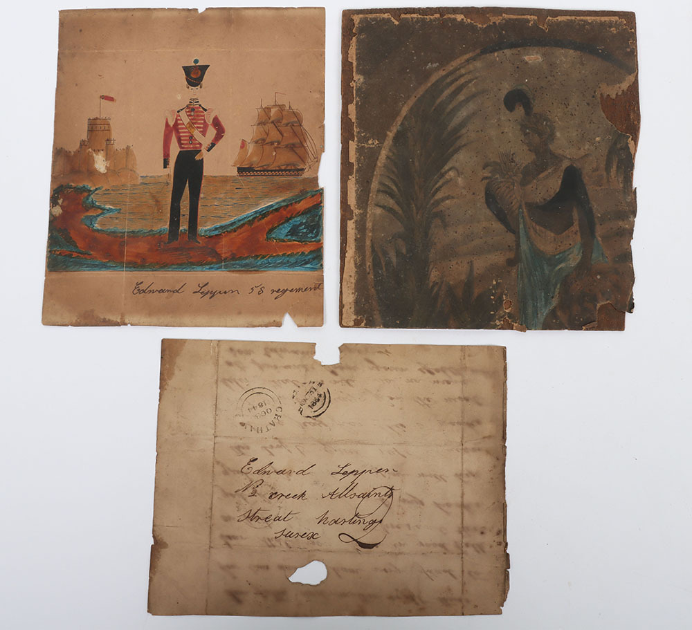 Naïve painting of an other ranks of the 58th Regiment wearing bell top ...
