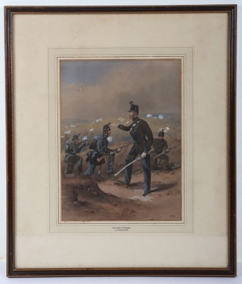 Well executed watercolour of a Rifle Brigade officer with 3 OR&rsquo;s,