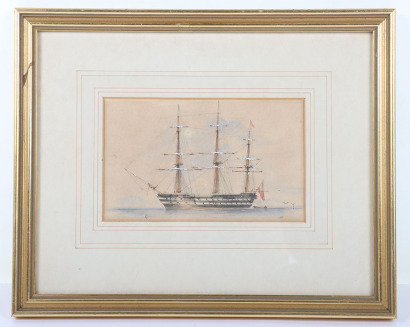 Watercolour painting of HMS BOSCOWEN at anchor, initialled CAD