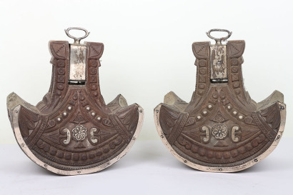 Large pair of Peruvian silver mounted carved wooden stirrups for the charro