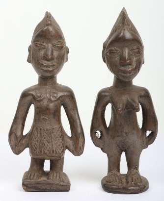Pair of West African carved wooden fertility figures