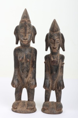 Pair of West African carved wooden fertility figures