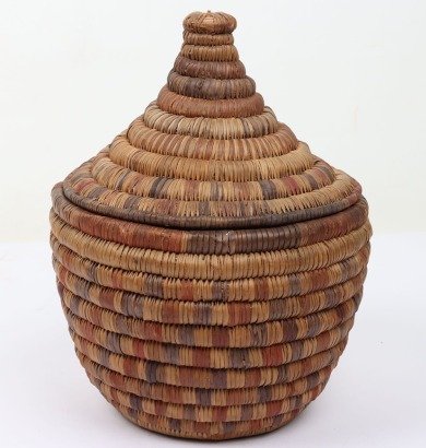 Ivory Coast woven nesting basket with pointed lid