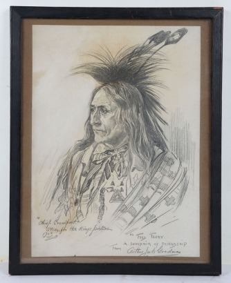 Pencil sketch titled &ldquo;Chief Crowfoot &ndash; Study for the Kings picture&rdquo;