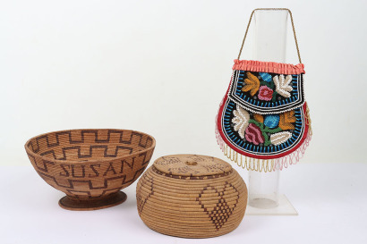 Finely woven Apache footed oval basket,