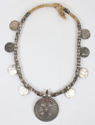 Large silver Arab necklace made from 8 Maria Theresa silver thalers bearing the date 1780