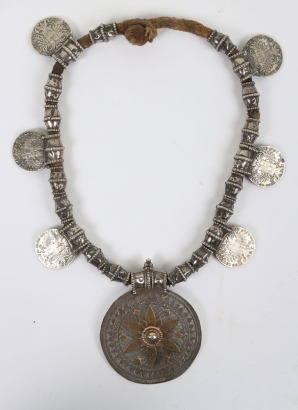 Large silver Arab necklace made from 6 Maria Theresa silver thalers bearing the date 1780