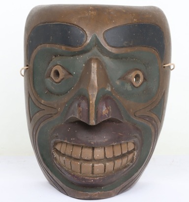 Pacific coast Inuit carved wooden and painted mask
