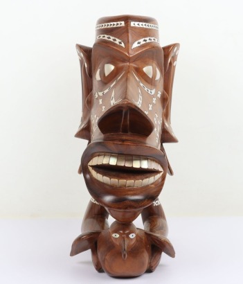 Soloman Islander&rsquo;s carved wooden stool for a child, in the form of a stylised head