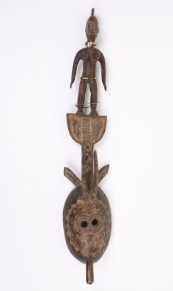 Mossi carved and white decorated wooden mask from Burkina Faso