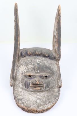 Yoruba carved and painted wooden rabbit mask