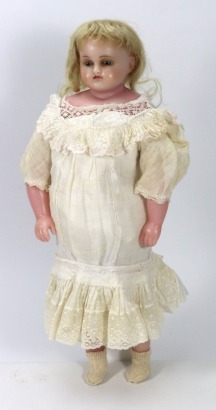 A Pierotti poured wax shoulder head doll, English circa 1855,