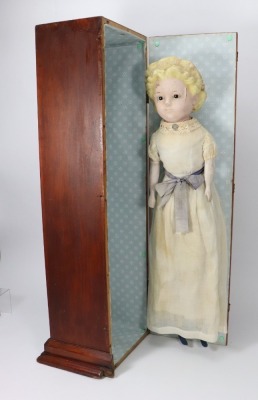 A cased &lsquo;Pumpkin head&rsquo; wax over composition shoulder head doll, German 1860s, - 2
