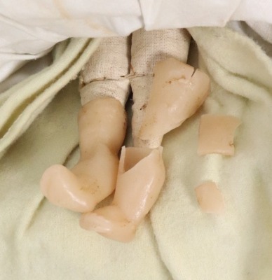 *A sweet all original poured wax baby doll, English circa 1860, - 3
