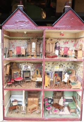 A good mid Victorian painted wooden English dolls house and contents, - 2