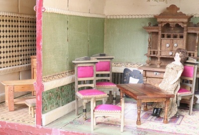 A good mid Victorian painted wooden English dolls house and contents, - 6