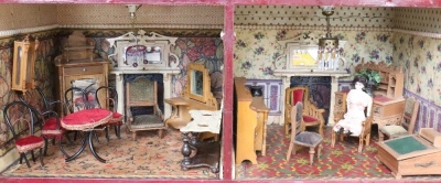 A good mid Victorian painted wooden English dolls house and contents, - 7