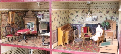 A good mid Victorian painted wooden English dolls house and contents, - 8