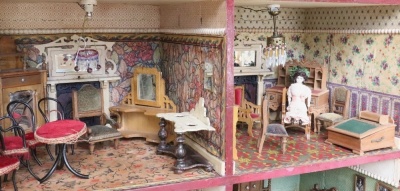 A good mid Victorian painted wooden English dolls house and contents, - 9