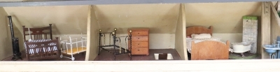 A large and impressive painted grey wooden dolls house and contents, English 1905, - 7