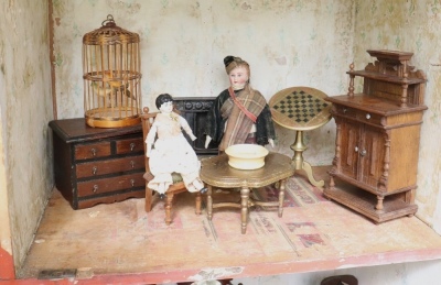 A large early painted wooden red brick Dolls House, English circa 1850, - 5