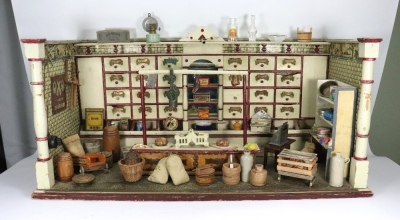 A large painted wooden Grocery Store room set, German late 19th century,