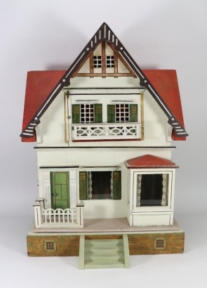 A painted wooden Chalet style Dolls House by Albin Schoenherr, German circa 1915,
