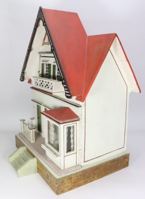 A painted wooden Chalet style Dolls House by Albin Schoenherr, German circa 1915, - 4